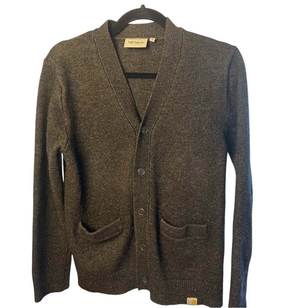 Carhartt WIP Allen Gray Cardigan, Lamb’s Wool Blend, Casual, Preppy, Academic S - Picture 8 of 13